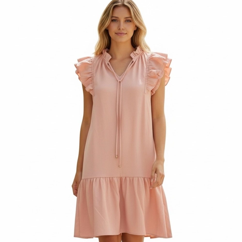 Dokotoo Ruffle Flutter Sleeve Mini Dress in Bloom Pink - Size Medium NWT